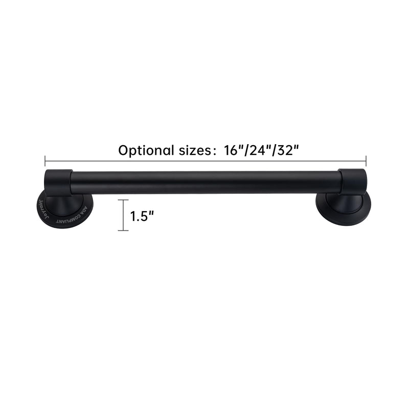 Joyrain Elderly Safety Grab Bar - ADA Certified 16/24/32 Inch Stainless Steel with Plastic Mounts, Bathroom Handrail for Seniors & Disabled (Matte Black, 24 inch) Matte Black