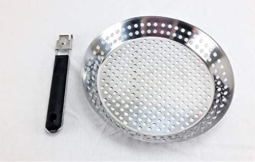 12" Stainless Steel Grill Skillet & Deep Fryer Strainer Basket with Removable Handle - BBQ Grill Pan for Seafood & Vegetables - Outdoor Camping & Backpacking Grilling Accessory by Mr. Bar-B-Q 06753Y 11.99x12 Inch Silver