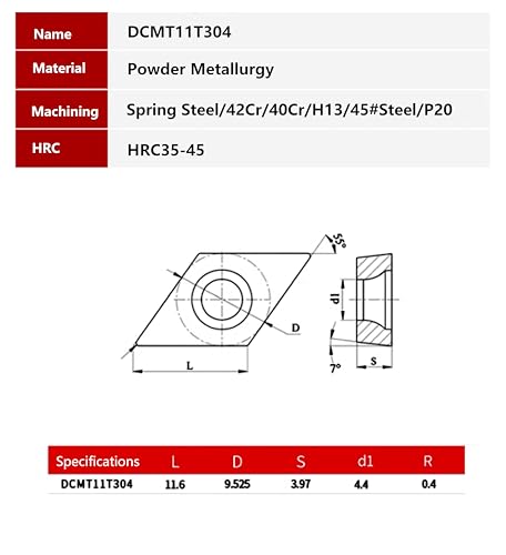 10pcs DCMT11T304 CNC Lathe Indexable Solid Carbide Milling Turning Insert for The Finishing of Steel and Other Metal (DCMT11T304 LF6018) DCMT11T304 LF6018
