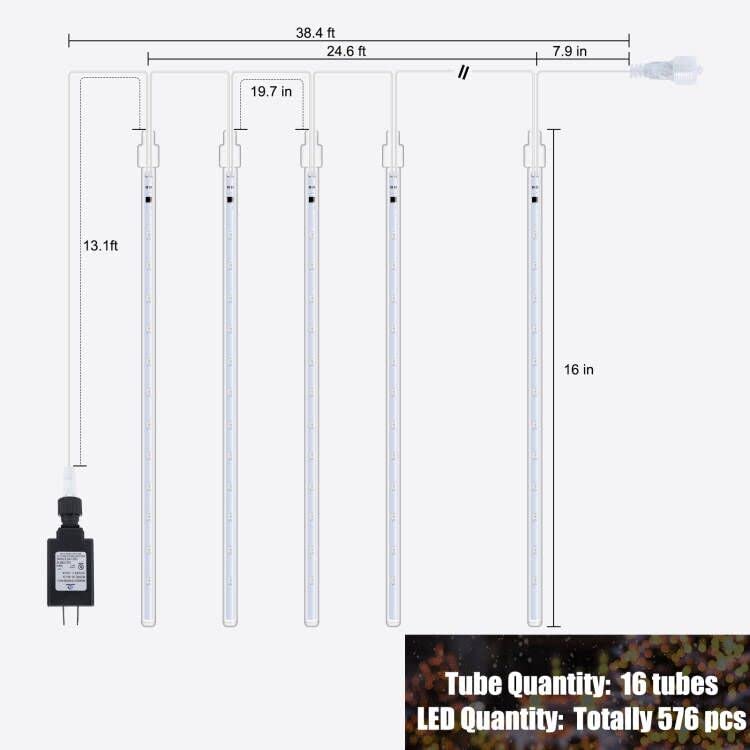 Minetom Meteor Shower Icicle Christmas Lights Outdoor, 16 Inches 16 Tubes 576 LED Dropping Connectable Hanging Falling Rain Lights for Tree Bushes Holiday, Blue
