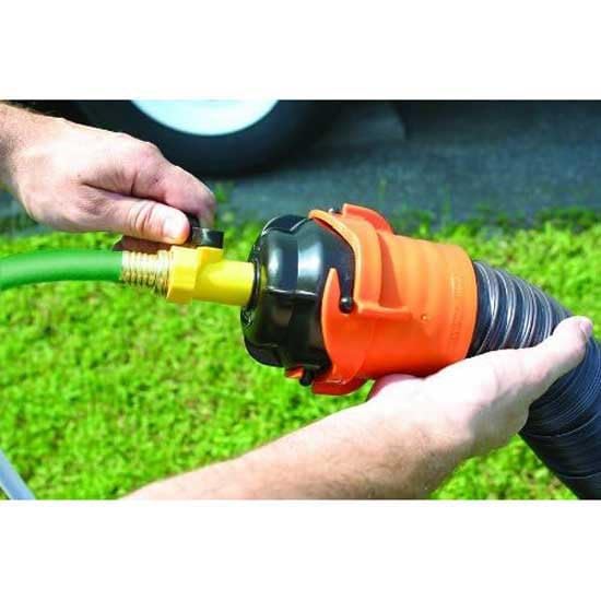 Camco RV Sewer Hose Rinse Cap | Features a Convenient Shut-Off Valve for Water Flow Control, Firmly Locks onto the RV Sewer Hose Bayonet Fitting, and Rinses RV Sewer Hose Before Storage (39533)