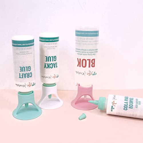 Craftelier - Set of Glue, Glue and Adhesive Tube Holders - Approx. Diameter: 6.1 cm Base, 2.9 cm Top Nozzle and 1.5 cm Bottom Nozzle - Color: Turquoise, White and Pink Multicolored