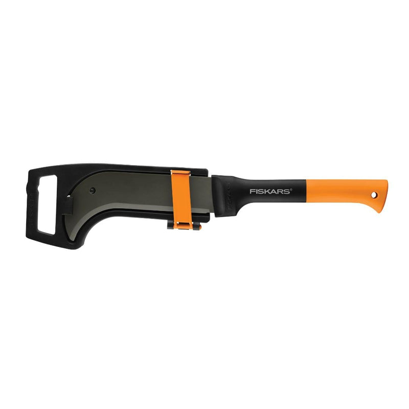 Fiskars Brush Axe with 10" Curved Blade and Safety Sheath, 19" Handle Machete for Cutting Tree Branches, Ideal for Camping, Hunting, and Bushcraft, Yard Work & Garden Tools, Black/Orange