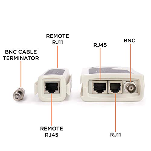 THE CIMPLE CO 3-in-1 RJ45, RJ11, BNC Cable Tester Tool - Universal Network, Telephone, and Coaxial Cable Tester - Tests Coax and Category Wire - White