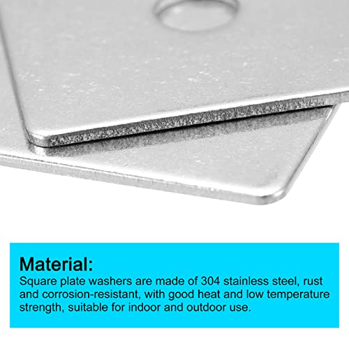 uxcell Square Washer, 5pcs M10x50x50x2mm 304 Stainless Steel Square Plate Washers Flat Pad Spacer Gasket for Hardware Fastener 5