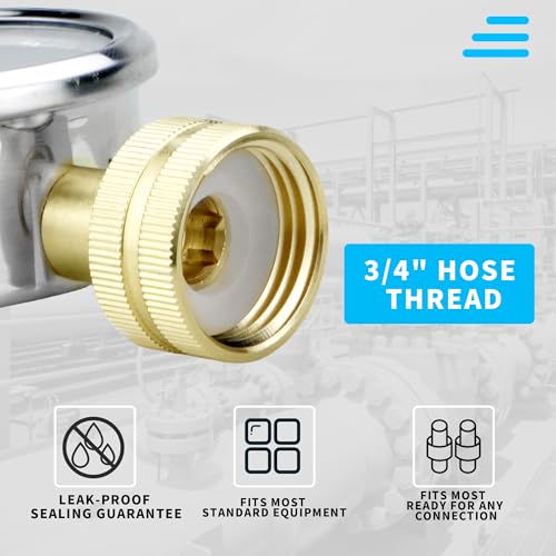 0-200 Psi Water Pressure Gauge Test with Lazy Hand, Lead-Free, 2.5" Dial Size, Durable 3/4” Hose Thread, 304 Stainless Steel Case, Home Water Pressure Tester (Double-0-200psi) Double-0-200psi