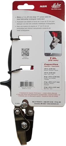 Malco N2R Hand Notcher with 1-Inch Deep V-Notch | Professional Sheet Metal Ductwork Fabrication Tool | Redline Ergonomic Handles | 24-30 Gauge Capacity
