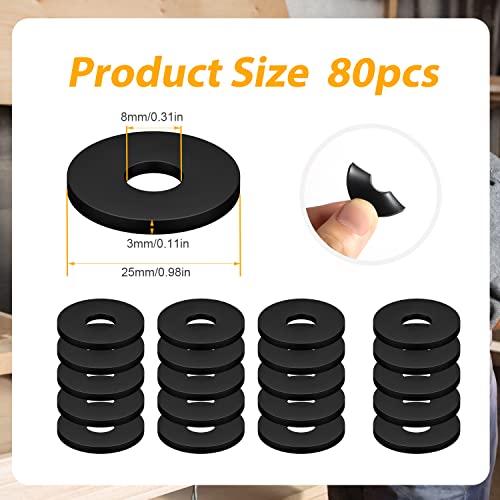 80pcs M8 x 25mm Flat Rubber Washers, Plumbing Gasket Kit Hose Gasket Set Heavy Duty Abrasion Resistant Rubber for Faucet Repair Household Appliances Vibration Suppression (1in)