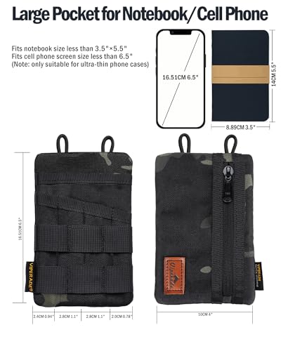 VIPERADE VE4 Tool Pouch, Nylon Pocket Organizer with 2 Pockets and 4 Small Tool Storage EDC Gears, Best Gift to Keep Organized, Hold Your Flashlight/Pocket Knife, Tactical Pen, Notebook Black Camo