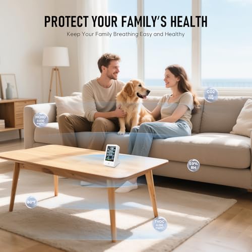 8-in-1 CO2 Carbon Dioxide Detector, Dienmern Portable Air Quality Monitor Indoor, 1600mAh Powerful Battery CO2 Monitor for CO2/Temp/Humidity White