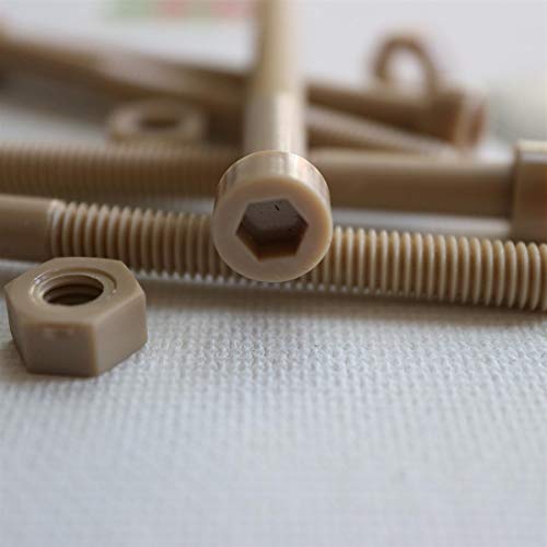 5X Natural PEEK Socket Head Screws & Bolts M6 x 65mm, Nuts & Washers