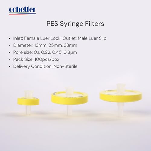 PES Syringe Filter, 0.22μm 13mm, Hydrophilic, Non-sterile, PK of 100