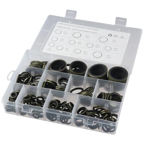 230Pcs Bonded Sealing Washer, M6-M26 Automotive Self-Centred Seal Gasket Assortment, Metal Bonded Seal Oil Washer, O Ring Kit Set, 11 Metric Sizes