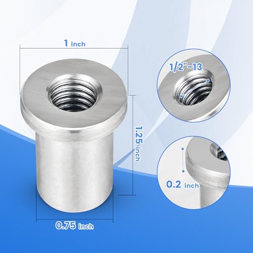 8PCS Weld Nuts,Weld-On Nuts 1/2"-13 Thread, 1-1/4"Long Threaded, Weld-on Nuts Stepped Female, Weld Nuts Made in Low-Carbon Steel, Easier to Welding 8 PCS