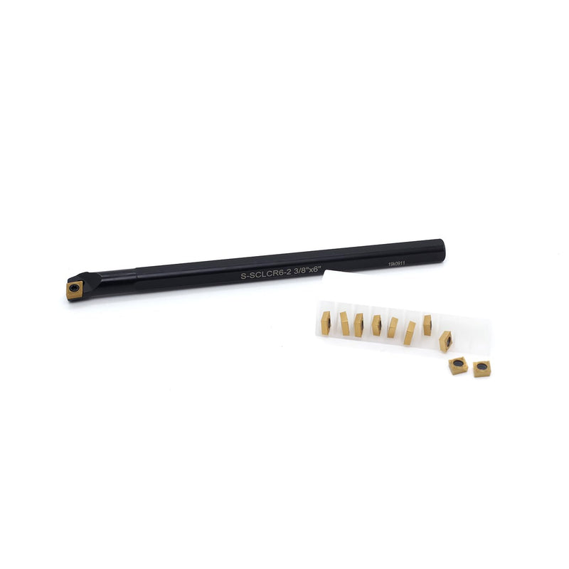 OOSCARBIDE 3/8"x 6" Indexable Boring Bar with10pcs CCMT21.51 (CCMT060204) Carbide Inserts, Right-Hand, High-Quality Solid Carbide, Multilayer Coating