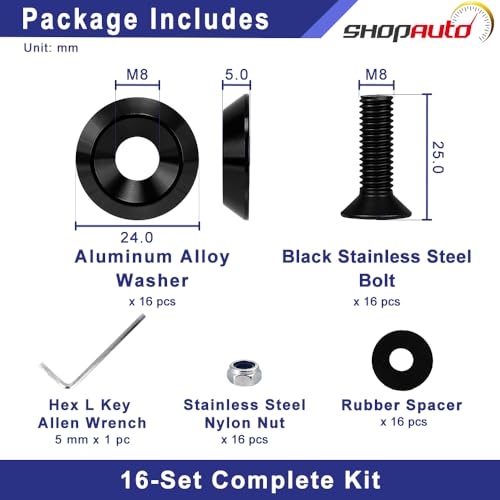 M8 24mm Aluminum Tapered Washer Fender Flare Hardware Kit (Black) M8x24mm Tapered Black
