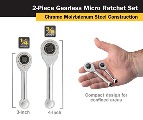 Titan 18202 2-Piece 1/4-Inch and 3/8-Inch Drive Gearless Micro Ratchet Set 2-Piece Set