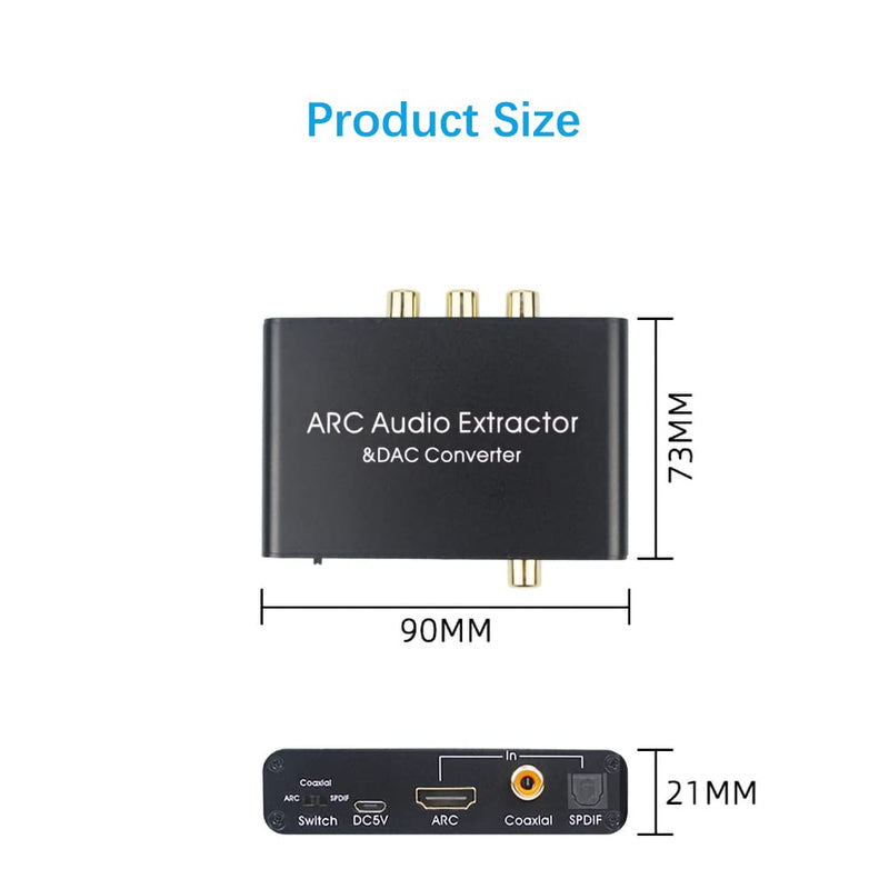 HDMI ARC Adapter 192KHz DAC Converter, Alanph ARC Audio Extractor Support Digital HDMI to Analog Stereo Audio RCA L/R Coaxial SPDIF & 3.5mm Jack Adapter for TV