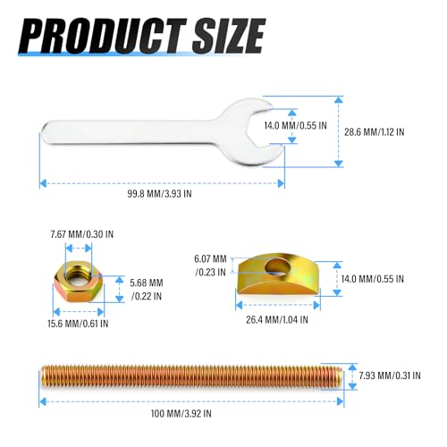 MEANLIN MEASURE 6PCS Countertop Connector Bolts, M8 × 100 mm Furniture Fastening Connectors, Joint Connector Drawbolt Pack for Bed Frame Table Furniture Butcher Blocks Connecting with Wrench
