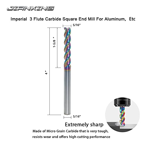5/16" Extra Long Carbide Square End Mill, 3 Flute, 4” OAL, 1 Pc 5/16" Extra Long (1 Pieces)