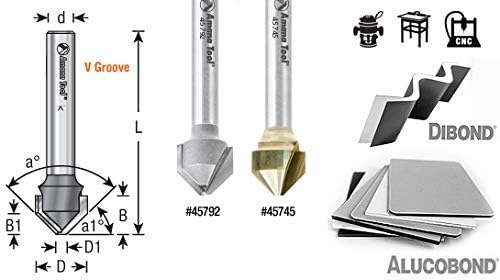 Amana Tool - 45792 Carbide Tipped Double Edge Folding V-Groove 90 Deg x 0.090" Tip Wid 3/8 CH x 1/2 D x 1/4 Inch SHK