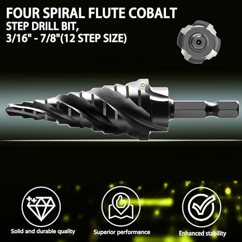 M35 Cobalt Step Drill Bit Set, TiAlN Coated Unibit Metal Hole Cutter 1/8"-7/8"(3pcs), High Speed Steel with 4 Spiral Flutes, Hex Shank for Stainless Steel, Wood, Plastic 1/8"-7/8"(3 pcs)
