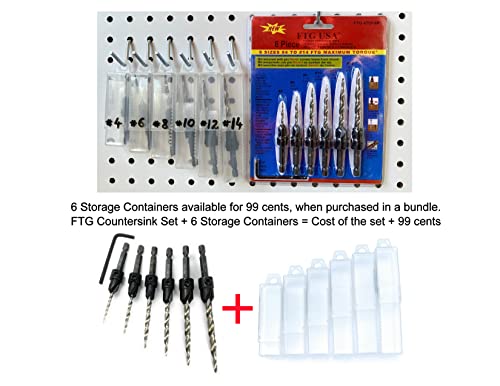 FTG USA 6 Pc Wood Countersink Drill Bit Set #4#6#8#10#12#14 with Hex Key w/o Depth Stop