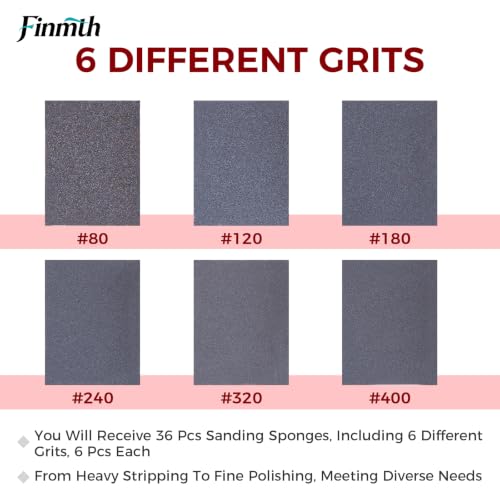 36Pcs Sanding Sponge Set Wet & Dry Sponge Sanding Blocks 80-400 Grit 3x4 in