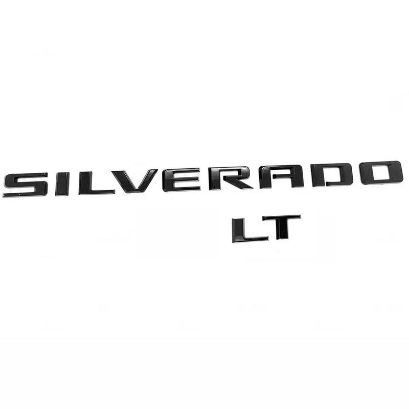 2019-2025 4pack OEM Nameplate with LT Emblem 3D Letters Badge Replacement for Silverado 1500 2500HD 3500HD 86539786 (Glossy Black) 3 with LT Black