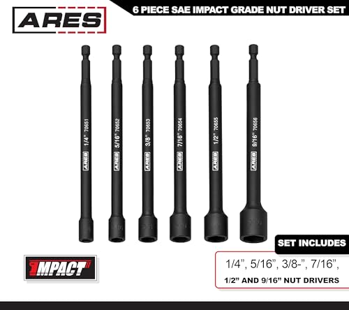 ARES 70650 6-Piece SAE Magnetic Impact Nut Driver Bit Set 6pc SAE Magnetic Impact Nut Driver Set