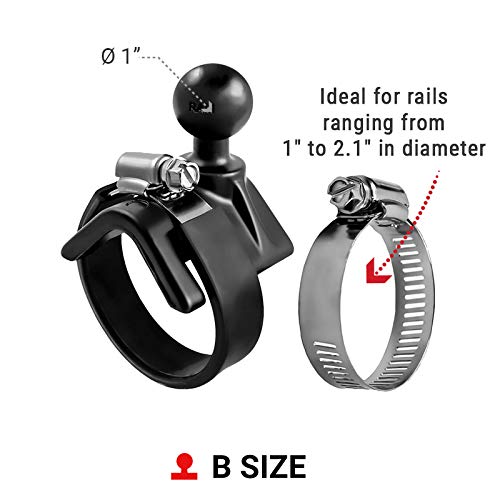 RAM Mounts RAM-B-108BU Strap Hose Clamp Ball Base with B Size 1" Ball for Rails 1" to 2.1" in Diameter Standard Packaging
