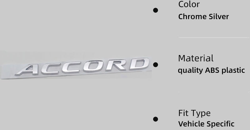 Car 3D Rear Tail Letter Emblem Replacement for Accord,Car Badge Decals Logo Trunk Decoration Emblem Modification(Silver) A silver