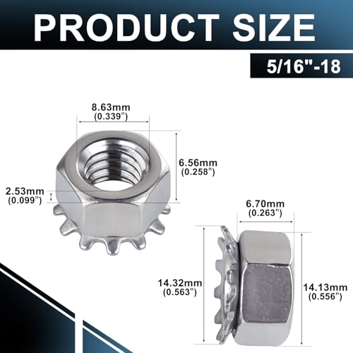 5/16"-18 Keps Lock Nuts with External Tooth Washer 50pcs HS/LM-07 5/16-18