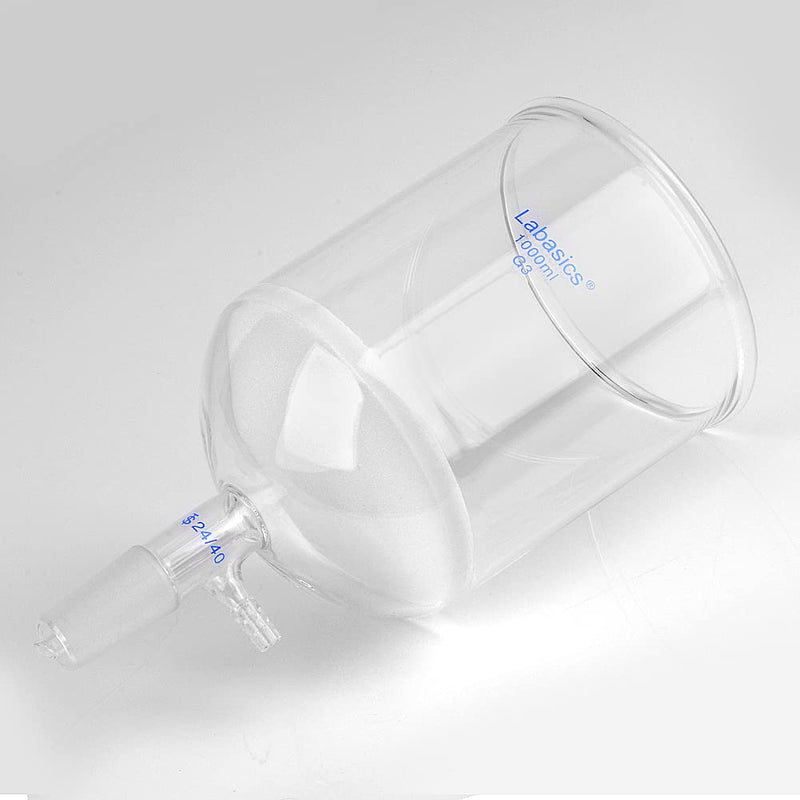 Labasics Borosilicate Glass Buchner Filtering Funnel with Coarse Frit (G1), 114mm Inner Diameter, 120mm Depth, with 24/40 Standard Taper Inner Joint and Vacuum Serrated Tubulation (1L) 1000 ml