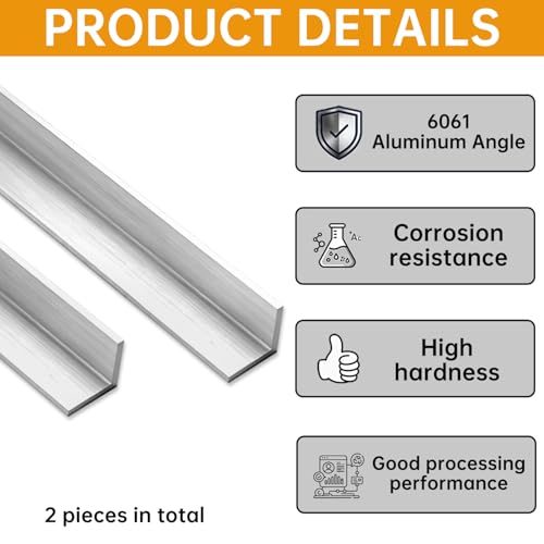 6061 T6 Aluminum Angle Stock,12" 1x1x1/4 Inch 90° Extrusion, 2 Pack 1inch 12 Inches