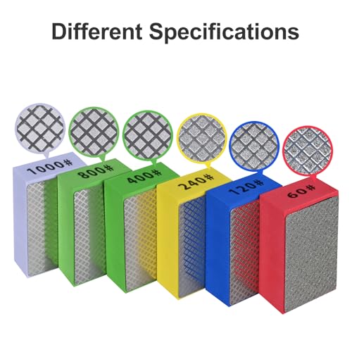 12pcs Diamond Hand Polishing Pads for Ceramic Tile Glass Grinding,Sanding Blocks Polishing 60#,120#,240#,400#,800#,1000# 12PCS-60#-120#-240#-400#-800#-1000#