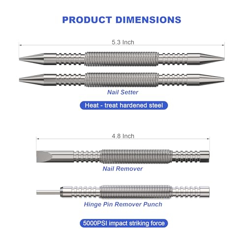 Glieskir 4-Piece Dual-Head Nail Setter, Hinge Pin Punch and Cold Chisel Set