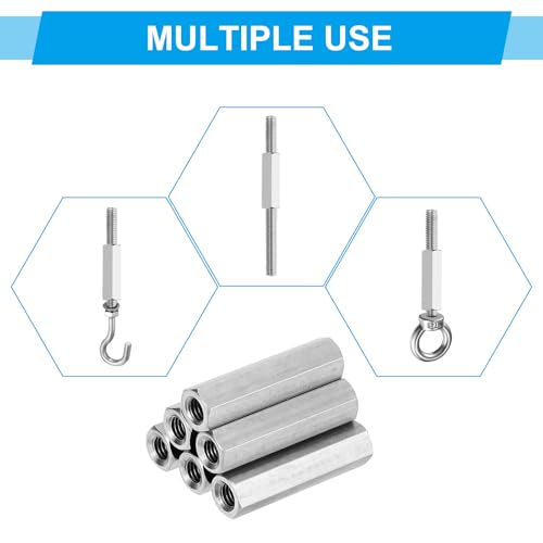 PATIKIL M8 x 1.25-Pitch 304 Stainless Steel Hex Coupling Nuts, 12Pcs 50mm/ 2" Length Coarse Fully Threaded Rod Coupling Nut Studding Connector Fasteners, Silver Tone M8-1.25 x 50mm