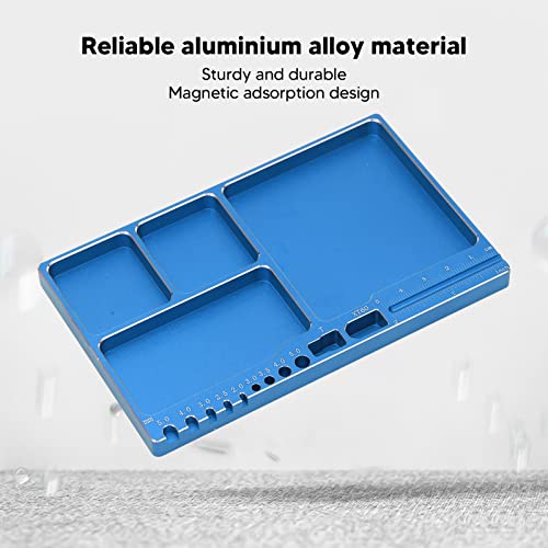 Magnetic Screw Tray, RC Aluminium Alloy Screw Tray, Adsorption Widely Used Magnetic Parts Tool Tray for RC Model Toy Repair Mat Electronic Repair Kit Tool Organizer (Blue) Blue