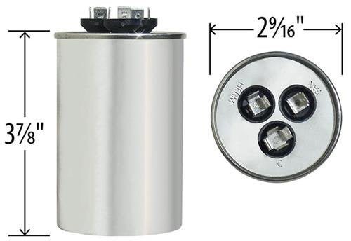 GE/Genteq Z97F9973/97F9973-55 + 7.5 uf MFD 370 Volt VAC Genteq Replacement Round Dual Run Capacitor