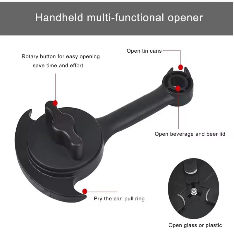 Can Opener Multifunction,Jar Opener for Weak Hands,Kitchen Beer bottle Opener Portable 3-in-1 Bottle Opener Can Opener Tool Innovative Gadget Get Lid Off Easily (BLACK)
