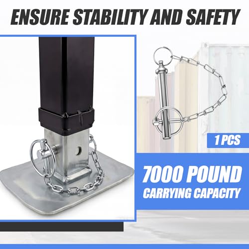 1 Pcs Trailer Drop Foot Jack Replacement Pin 9/16 Inch Diameter, 3-1/2 Inches Total Length, 2-5/8 Inches Effective Length Galvanized Steel Strip Chain Cotter Pin 7000 Lbs Load Capacity 1
