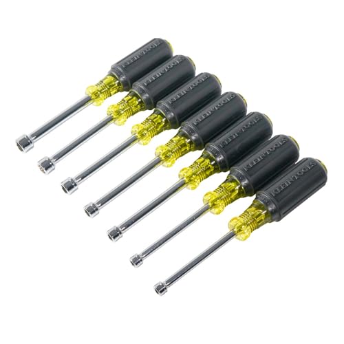 Klein Tools 65160 Tool Set, Made in USA, Metric Nut Driver Set Sizes 5, 5.5, 6, 7, 8, 9, and 10 mm, 3-Inch Chrome-Plate Hollow Shafts, 7-Piece WRENCH