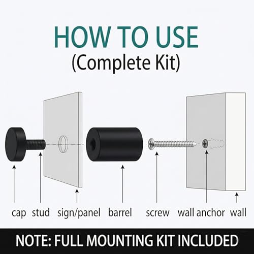 Lantee 20pcs Black Sign Standoff Screws, Stainless Steel Wall Mount Standoff Holders, Heavy Duty for 1/2" Thick Acrylic/Glass 1/2" x 1"(12x25mm) 1/2" x 1" / 12 x 25mm 20