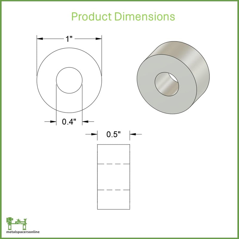 Aluminum Spacer 1" OD x .40" ID x 1/2" Long-Round Spacer Unthreaded Standoff Bushing Plain Finish, Fits Screws Bolts M10 and 3/8" by Metal Spacers Online (10 Pack) 1/2" Length 10