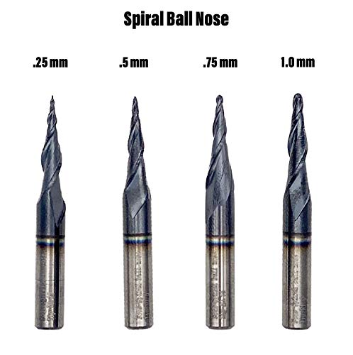 Foos - Tapered Angle Ball Tip - 1/4 Shank -Solid Carbide - TiAIN Coated Router Bits (4 Piece Set 1.0mm; .75mm; .5mm; .25mm;) 4 Piece Set 1.0mm; .75mm; .5mm; .25mm;