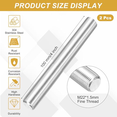 uxcell 2Pcs Fully Threaded Rod M22 x 1.5mm Pitch 100mm/4 Inch Threaded M22x1.5mmx100mm 2