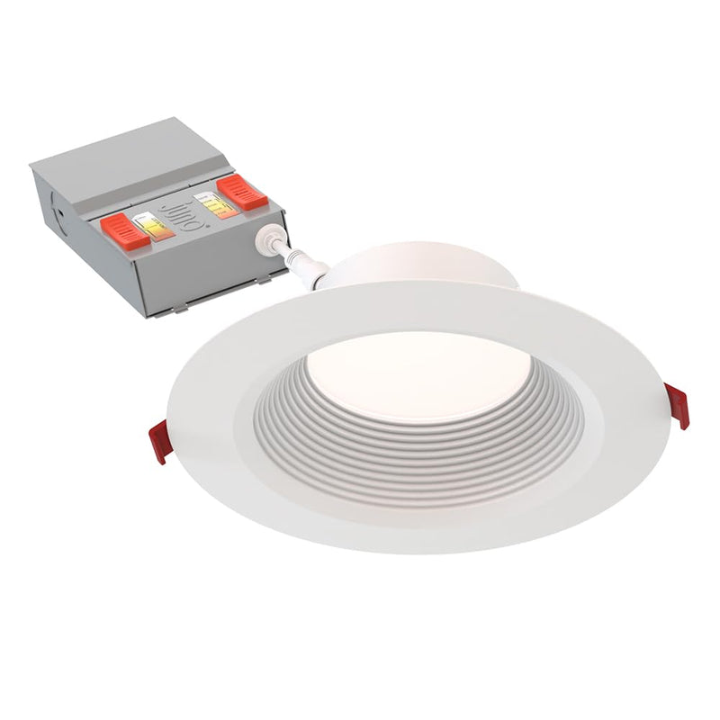 Juno LED Recessed Lights 6 Inch Round Wafer Downlight, 5-in-1 Switchable White Color Temperature, Adjustable Brightness, Deep Regressed Baffled Trim, 6-Inch, Matte White Deep Baffle Trim