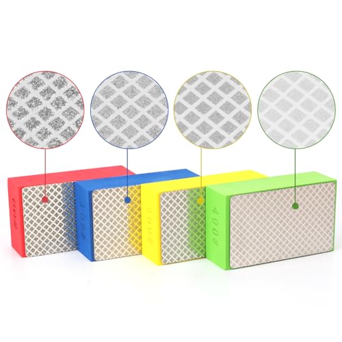 8 Pack Diamond Hand Polishing Pads, Sanding Blocks, Diamond Sanding Pads with 60#, 100#, 200#, 400# Grits for Concrete, Stone, Tiles, Ceramics and Metal