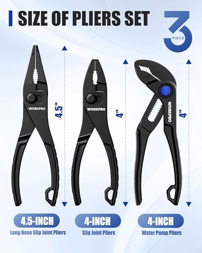 WORKPRO 3-Piece Mini Pliers Set with Pouch, Pocket Pliers, EDC Tool Gift Black 3-Pieces Pliers Set